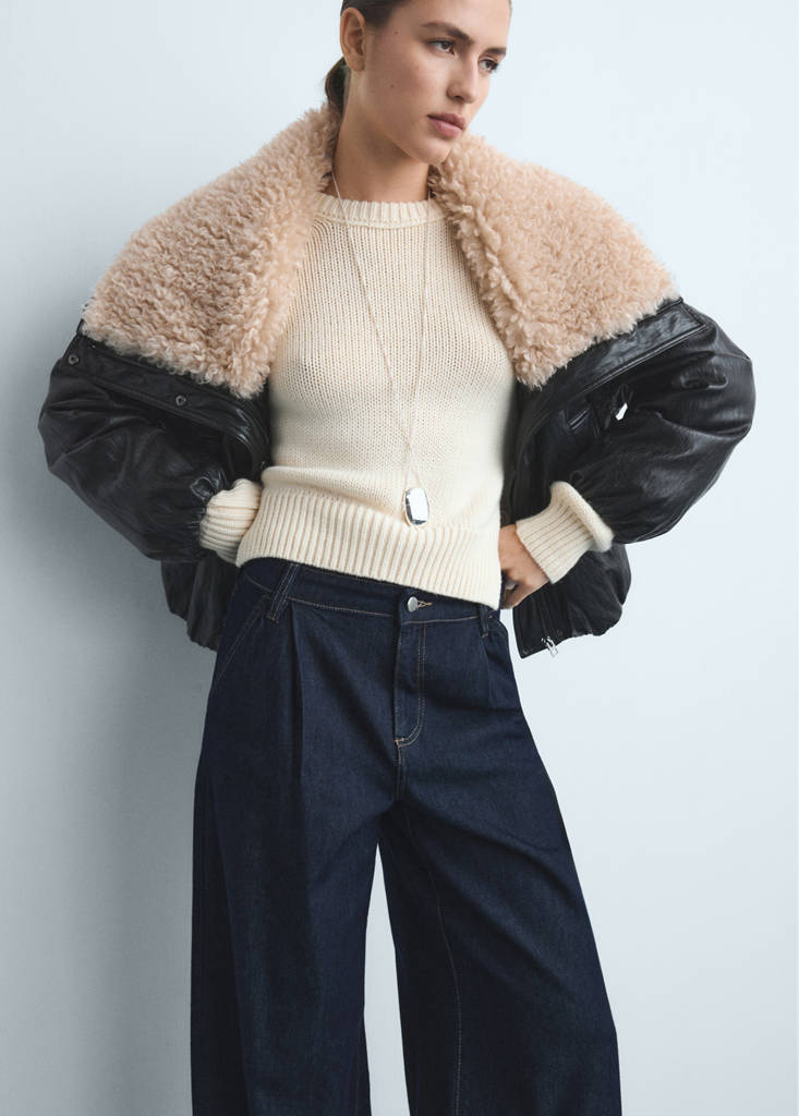 Wide leg pleated jeans — Dark Blue