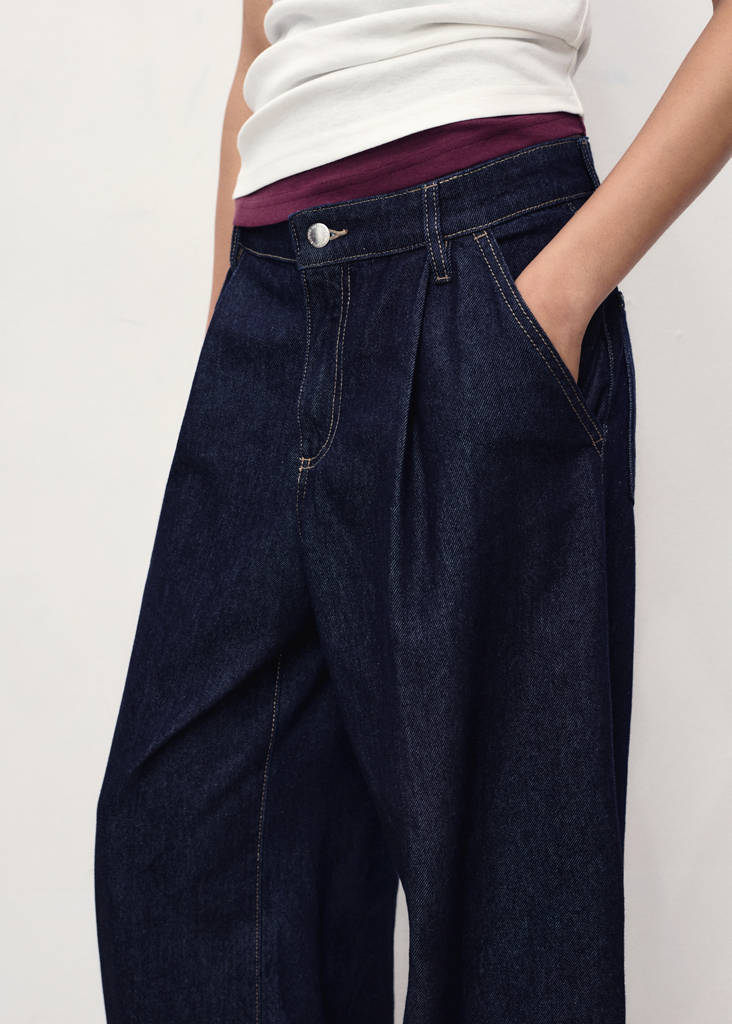 Wide leg pleated jeans — Dark Blue