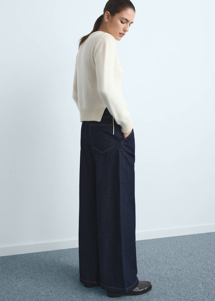 Wide leg pleated jeans — Dark Blue