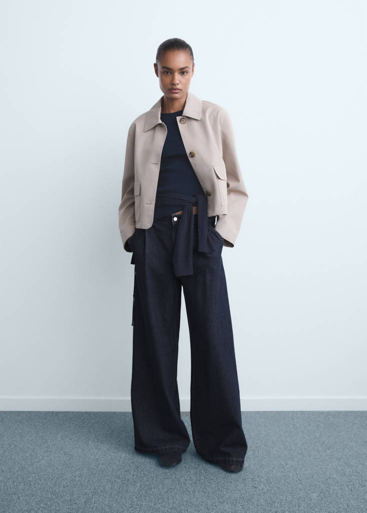 Wide leg pleated jeans — Dark Blue