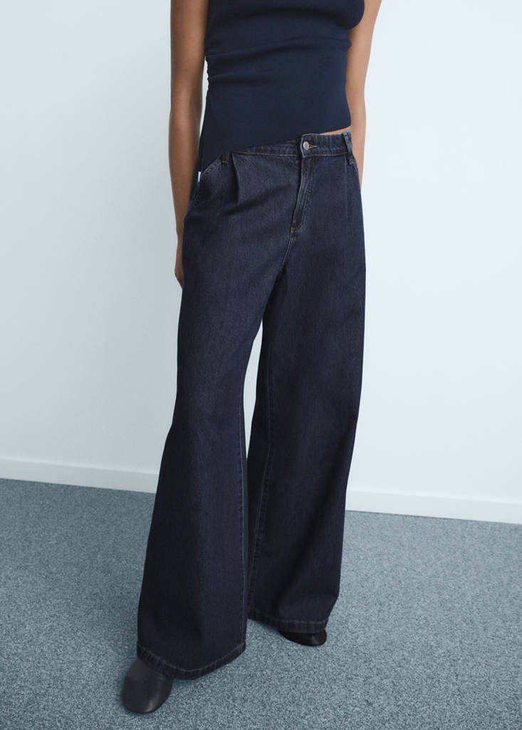 Wide leg pleated jeans — Dark Blue