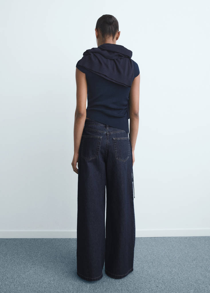 Wide leg pleated jeans — Dark Blue