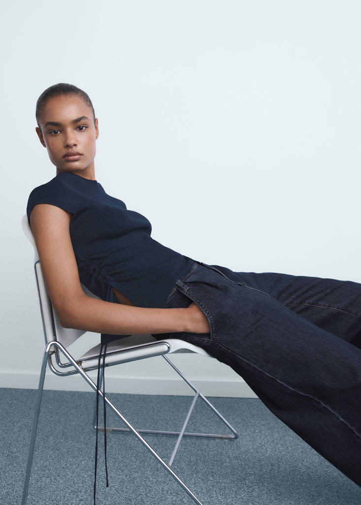 Wide leg pleated jeans — Dark Blue