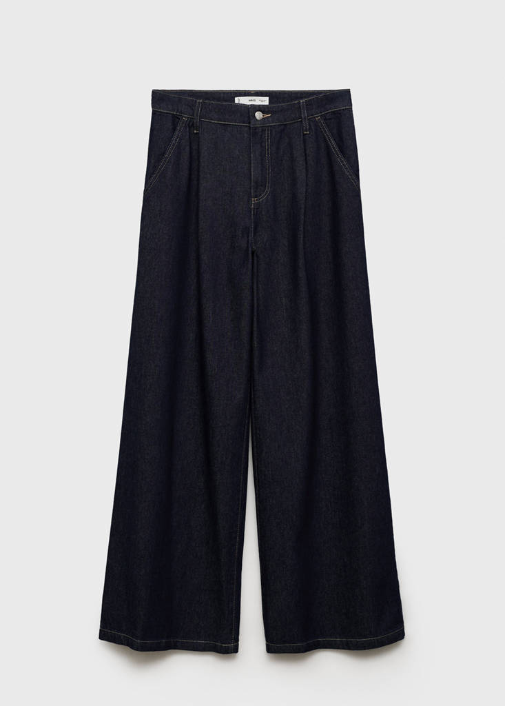 Wide leg pleated jeans — Dark Blue