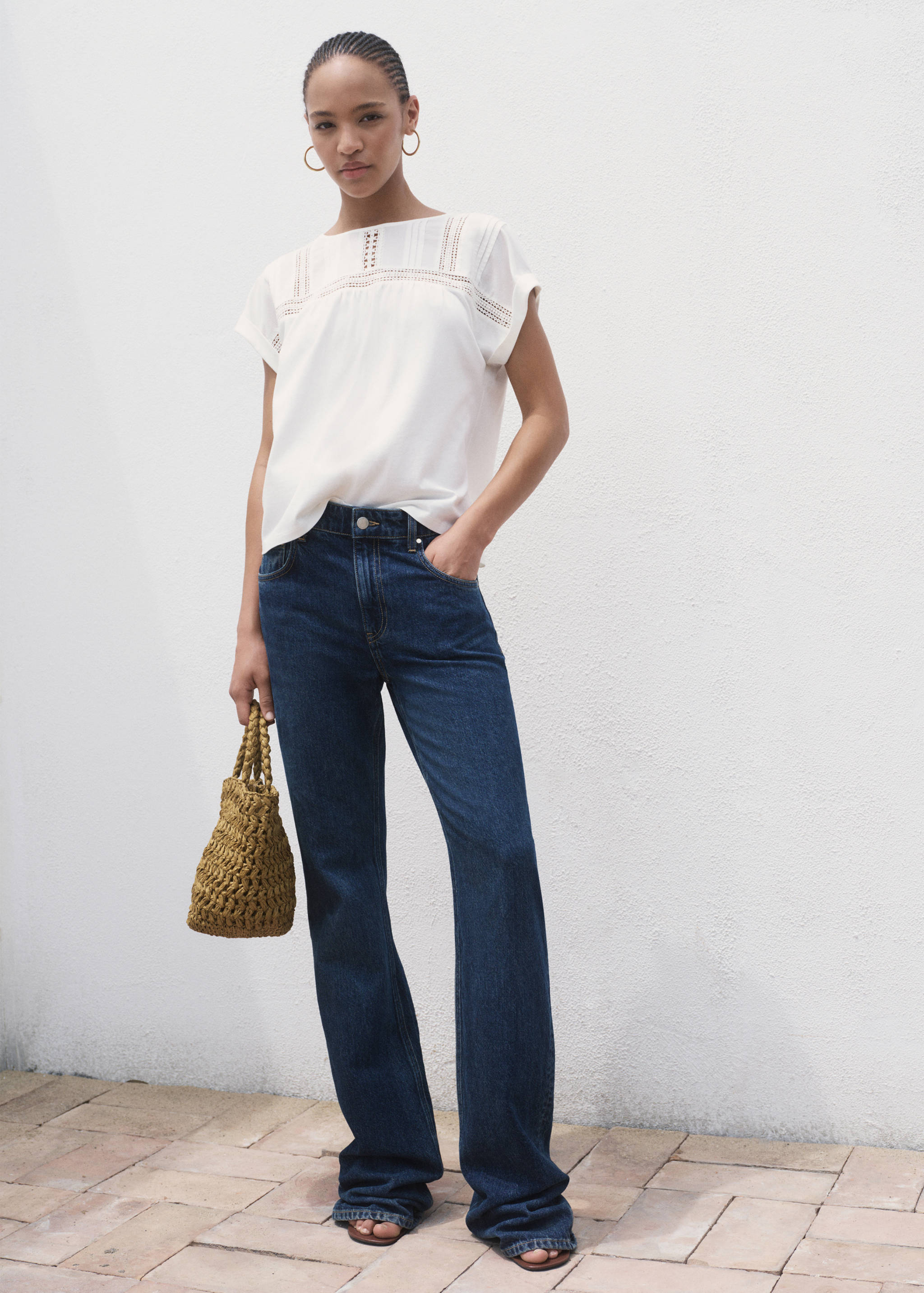 T-shirt coton détails ajourés - Plan général