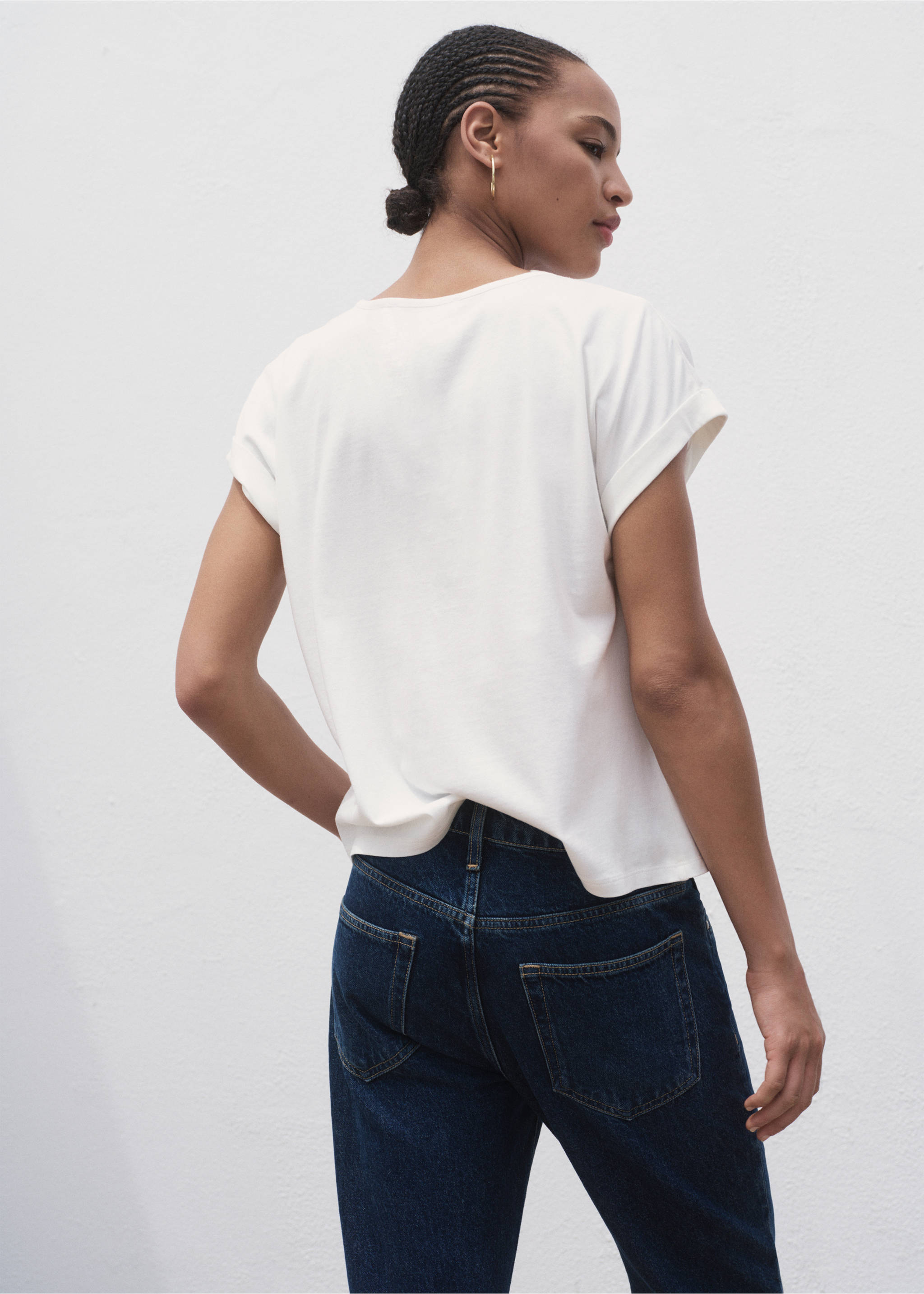 T-shirt coton détails ajourés - Verso de l’article, Blanc cassé. Ref: 17014098-00.