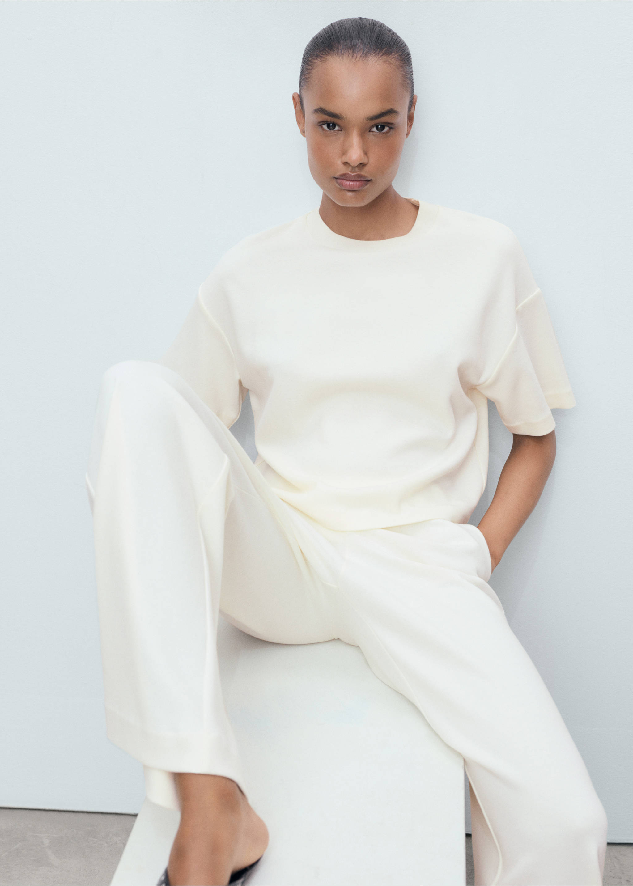 Cotton short-sleeved t-shirt - Medium plane, Ecru. Ref: 17014099-00.