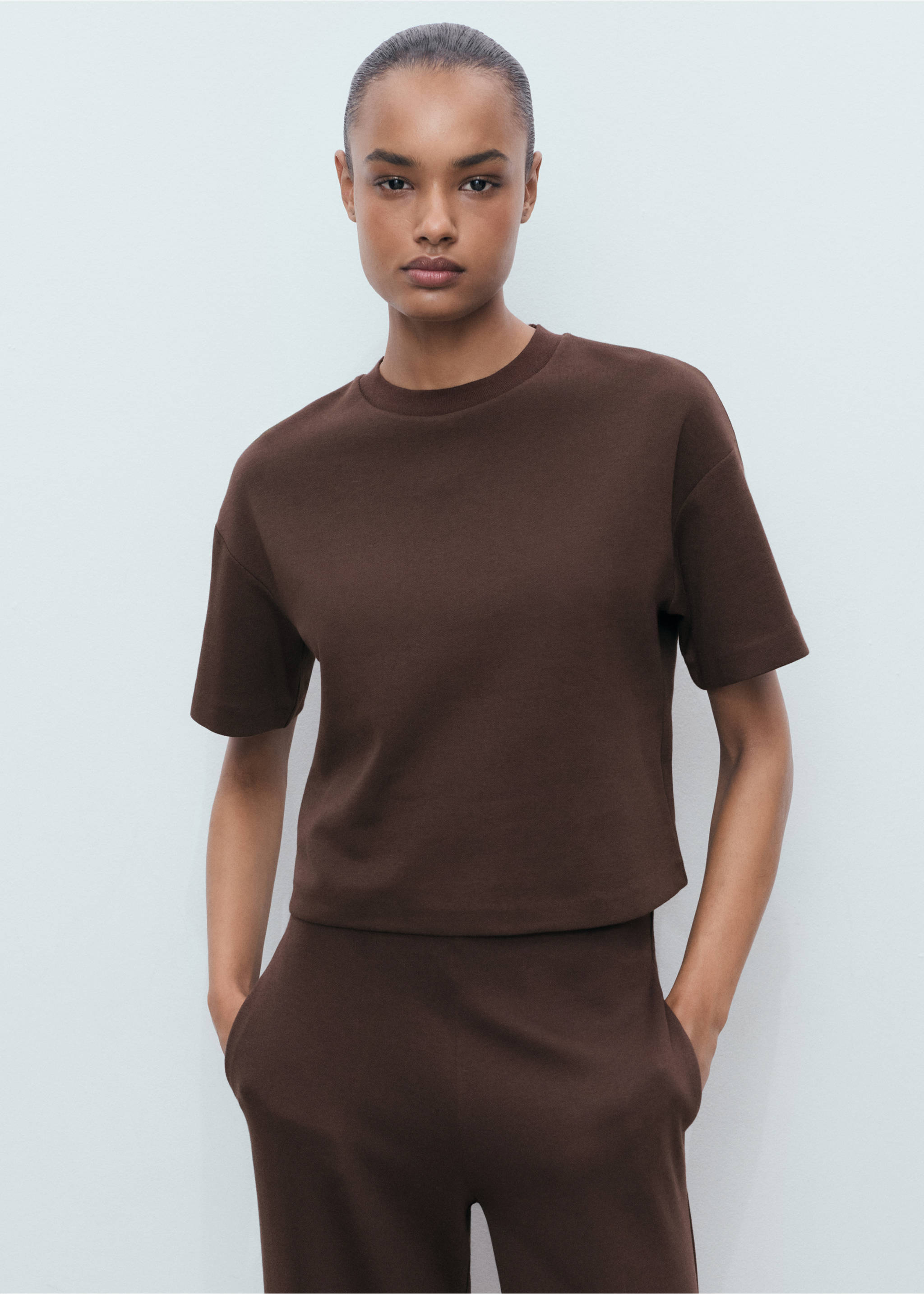 Cotton short-sleeved t-shirt - Medium plane, Brown. Ref: 17014099-00.