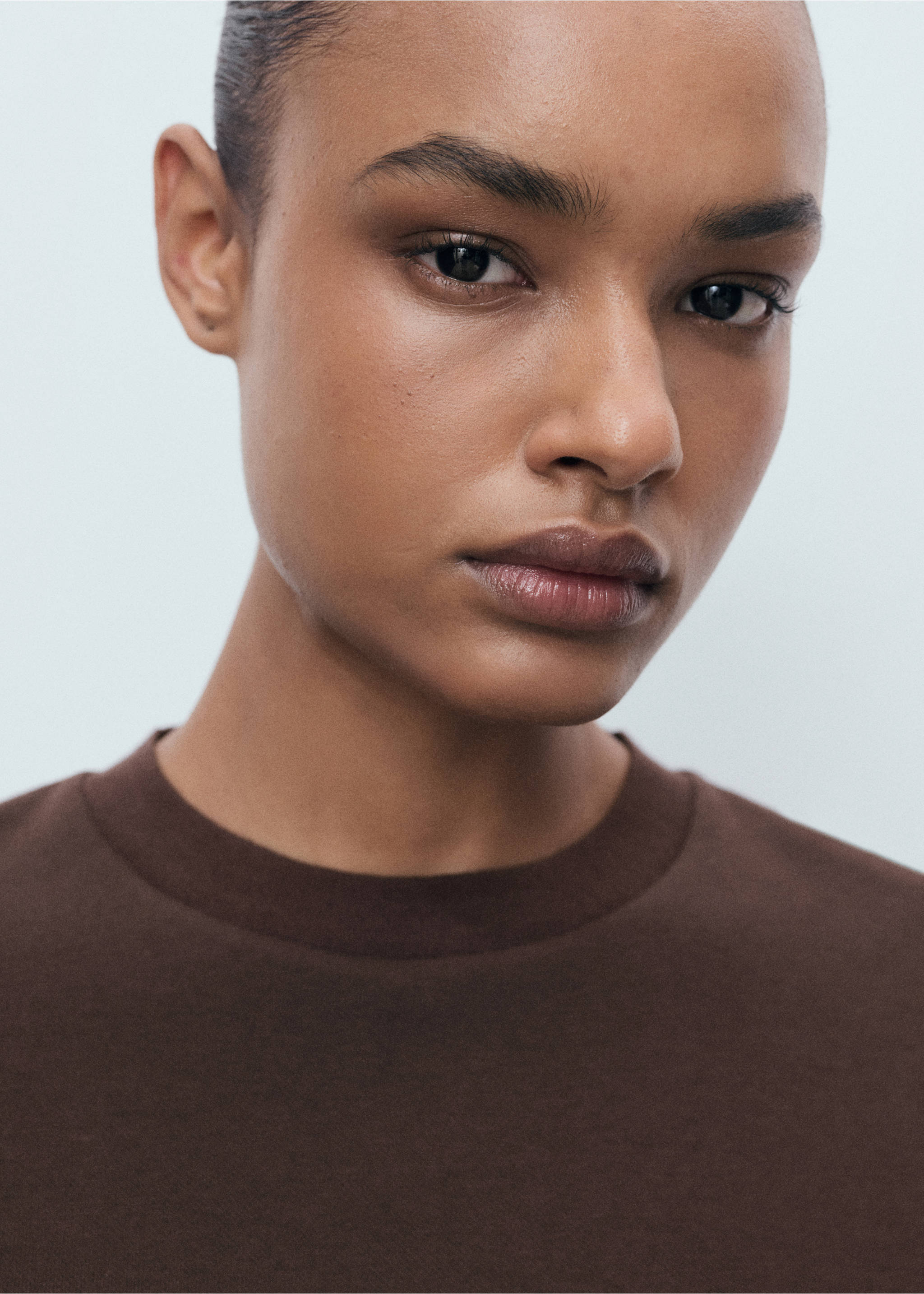 Cotton short-sleeved t-shirt - Details of the article 1, Brown. Ref: 17014099-00.