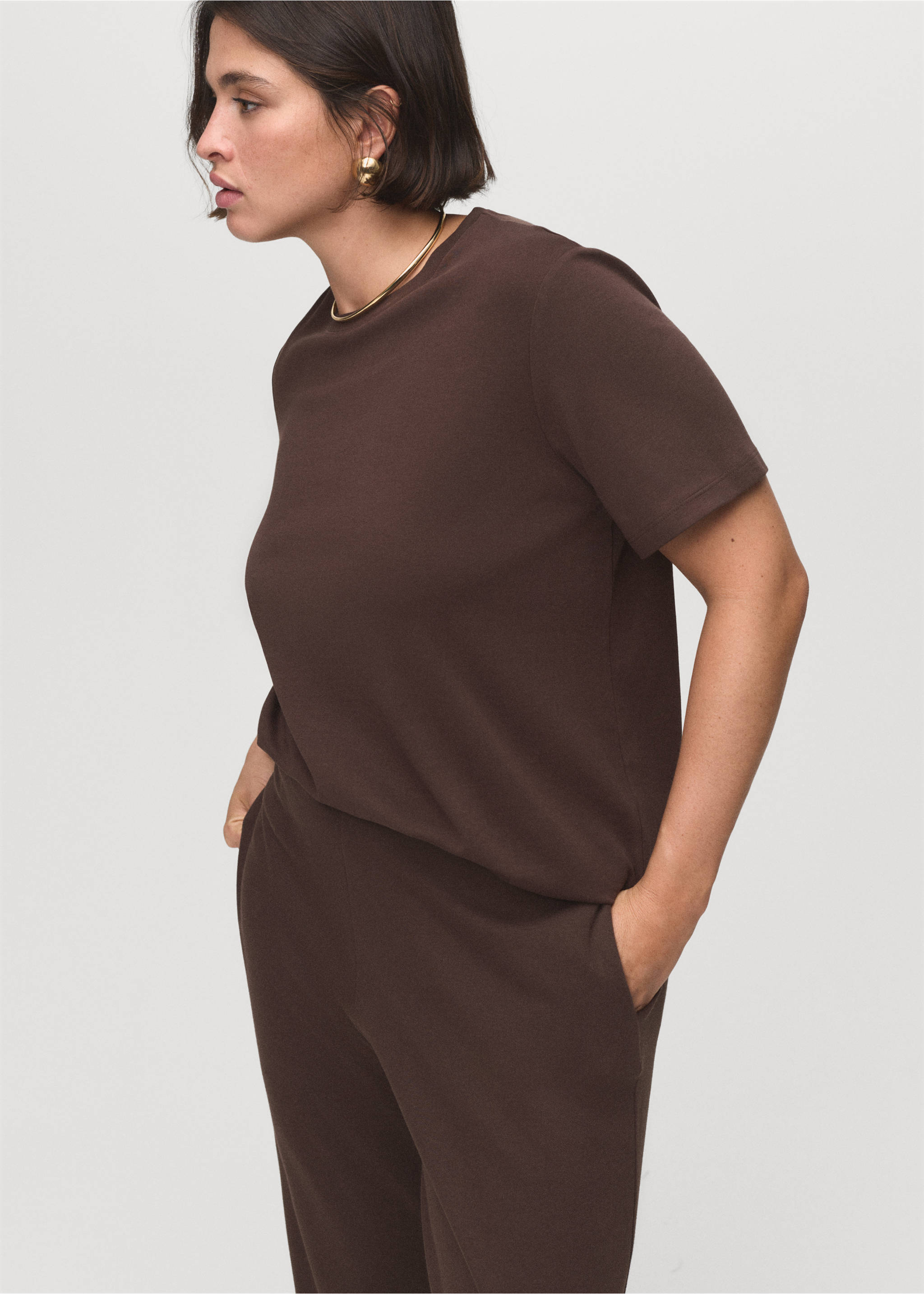 Cotton short-sleeved t-shirt - Details of the article 5, Brown. Ref: 17014099-00.