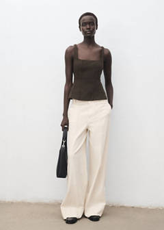Wide leg denim pants with stitching — Ecru 2