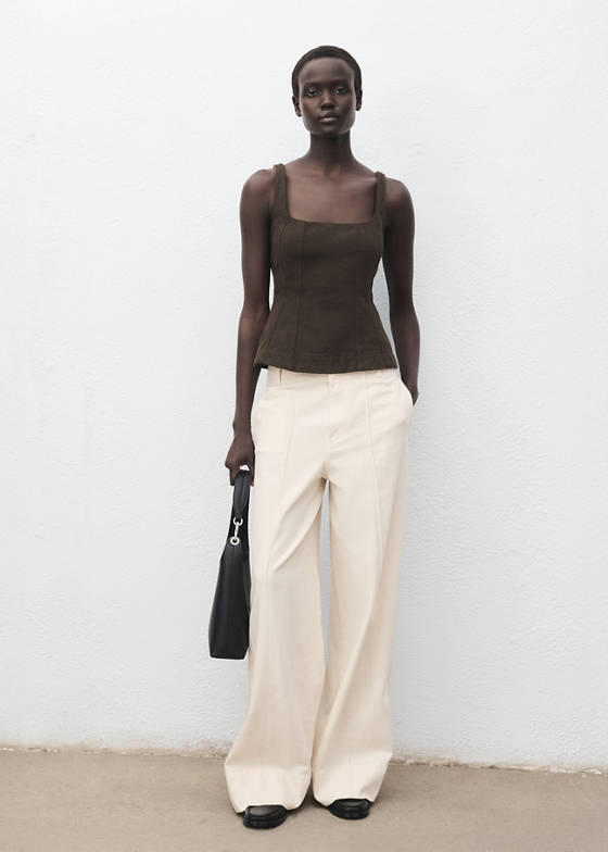 Wide leg dikiş detaylı denim pantolon
