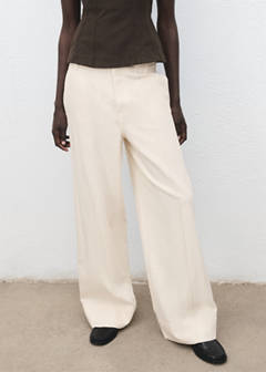 Wide leg denim pants with stitching — Ecru 1