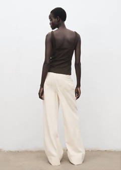 Wide leg denim pants with stitching — Ecru 3