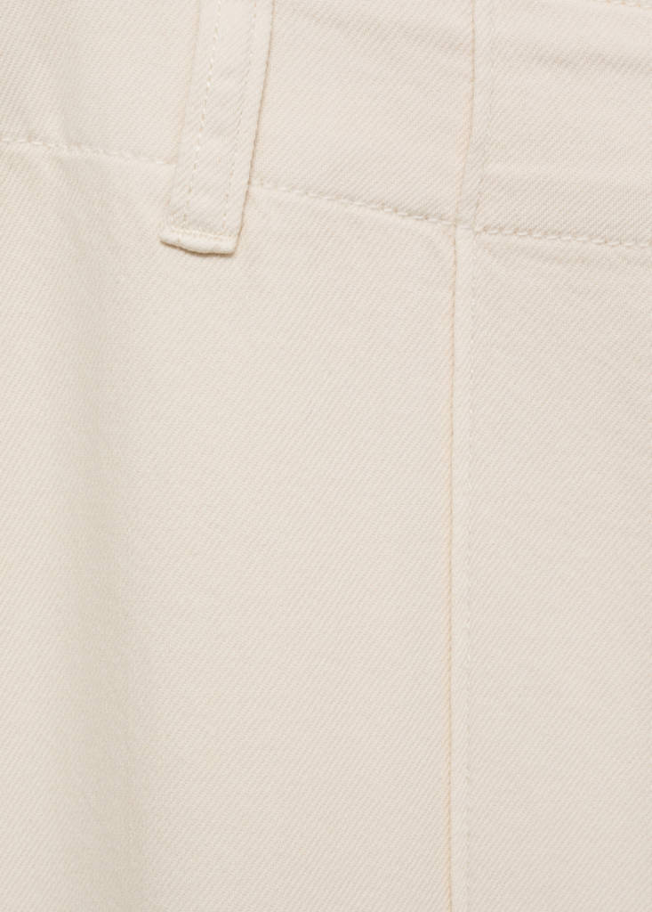 Wide leg denim pants with stitching — Ecru