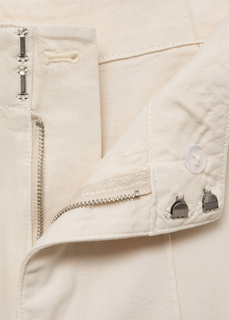 Wide leg denim pants with stitching — Ecru