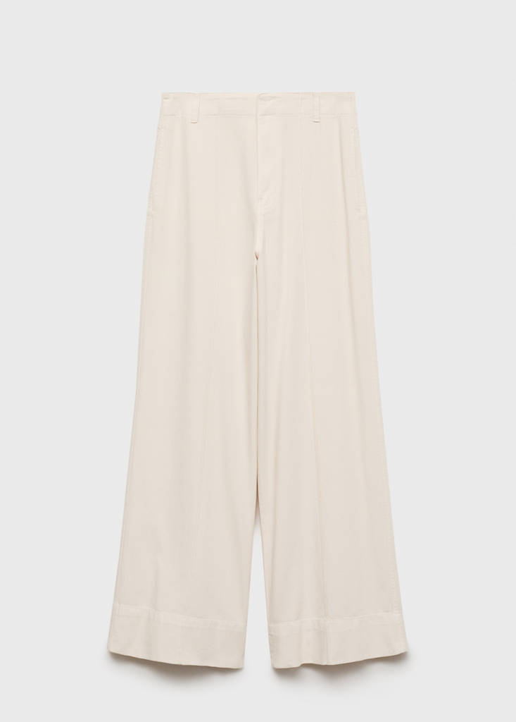 Wide leg denim pants with stitching — Ecru