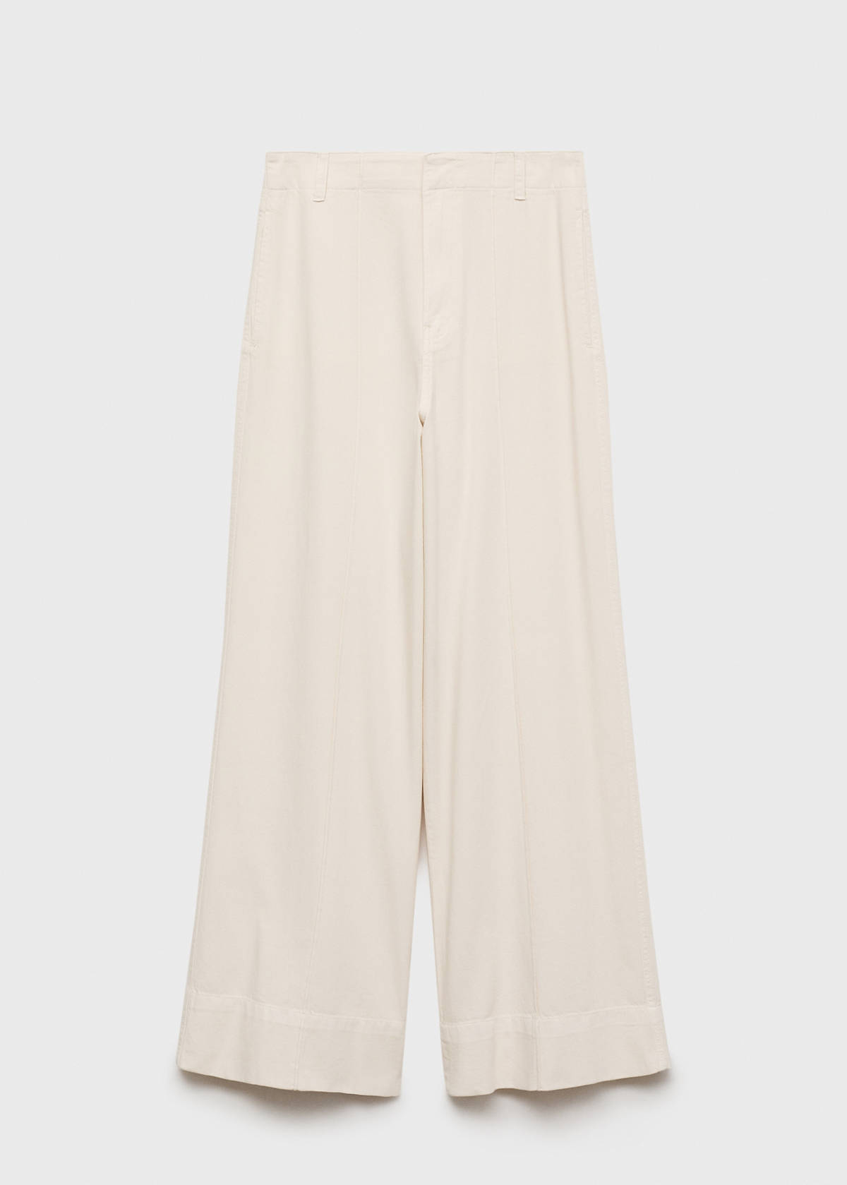 Wide leg denim pants with stitching — Ecru