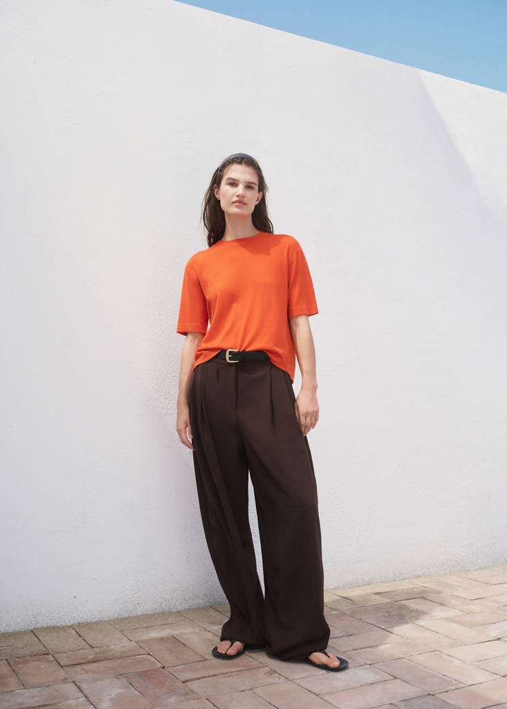 Short-sleeved fine-knit sweater — Dark Orange