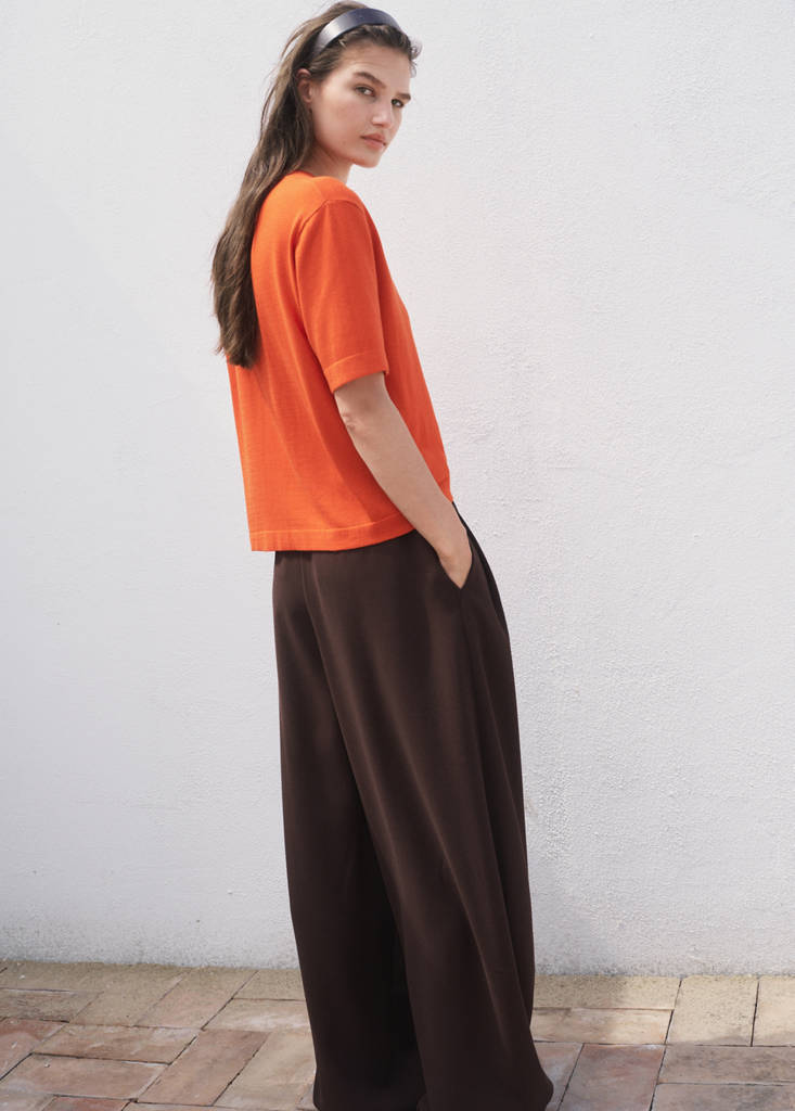 Short-sleeved fine-knit sweater — Dark Orange