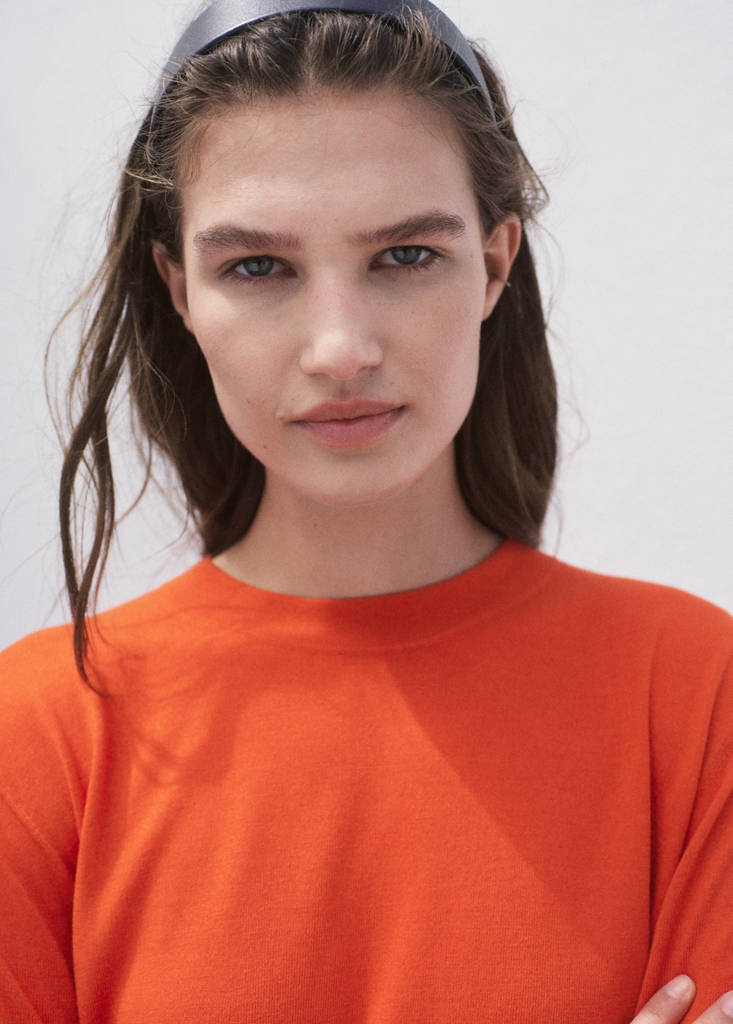 Short-sleeved fine-knit sweater — Dark Orange