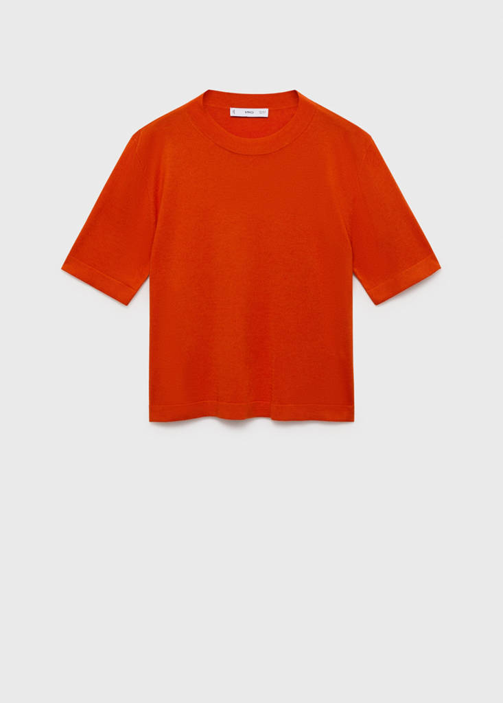 Short-sleeved fine-knit sweater — Dark Orange