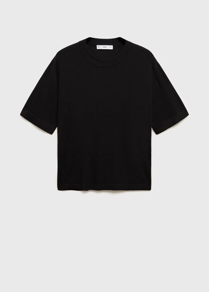 Short-sleeved fine-knit sweater — Black