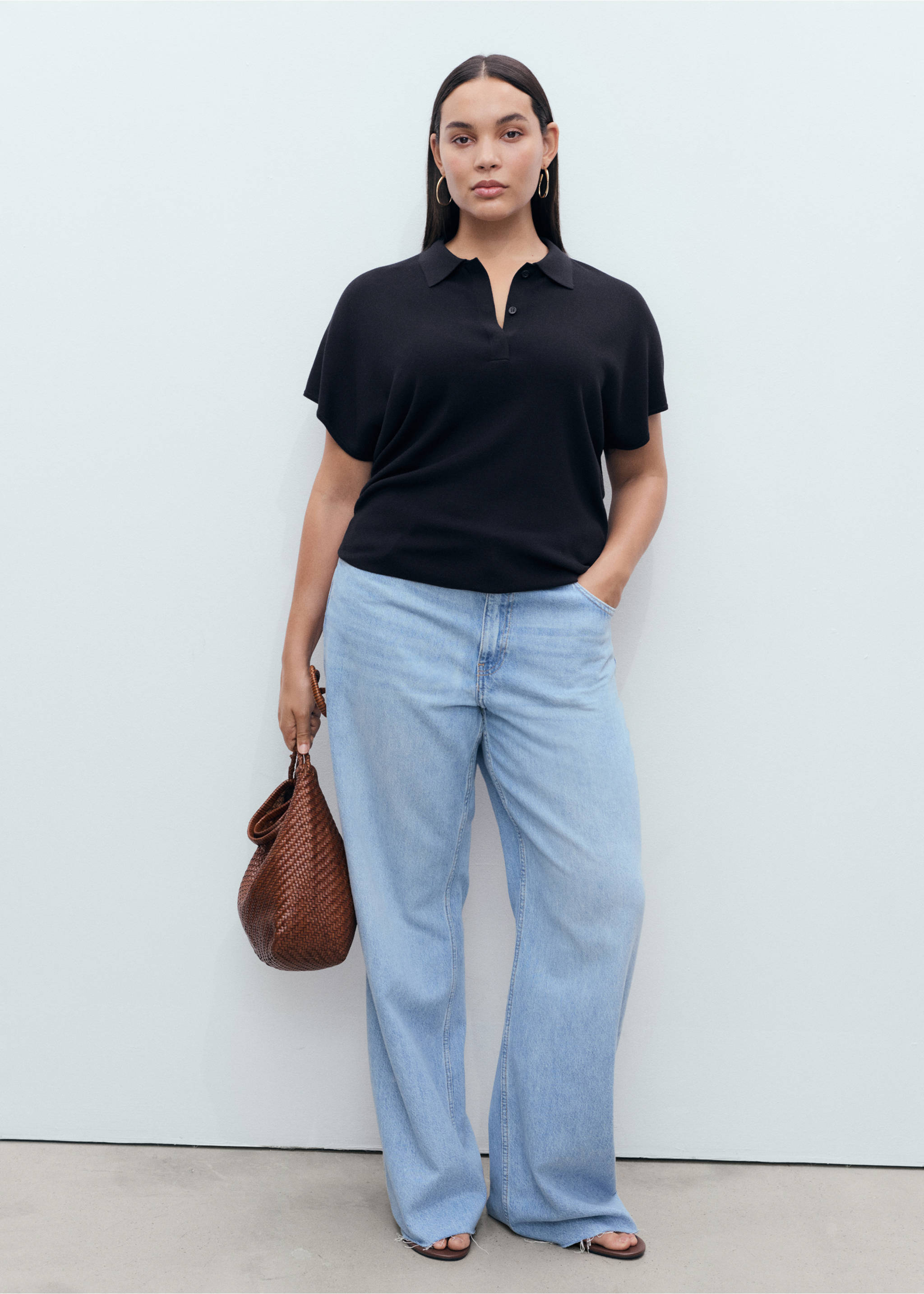 Short-sleeved polo-neck sweater - Details of the article 3, Navy. Ref: 17014105-00.