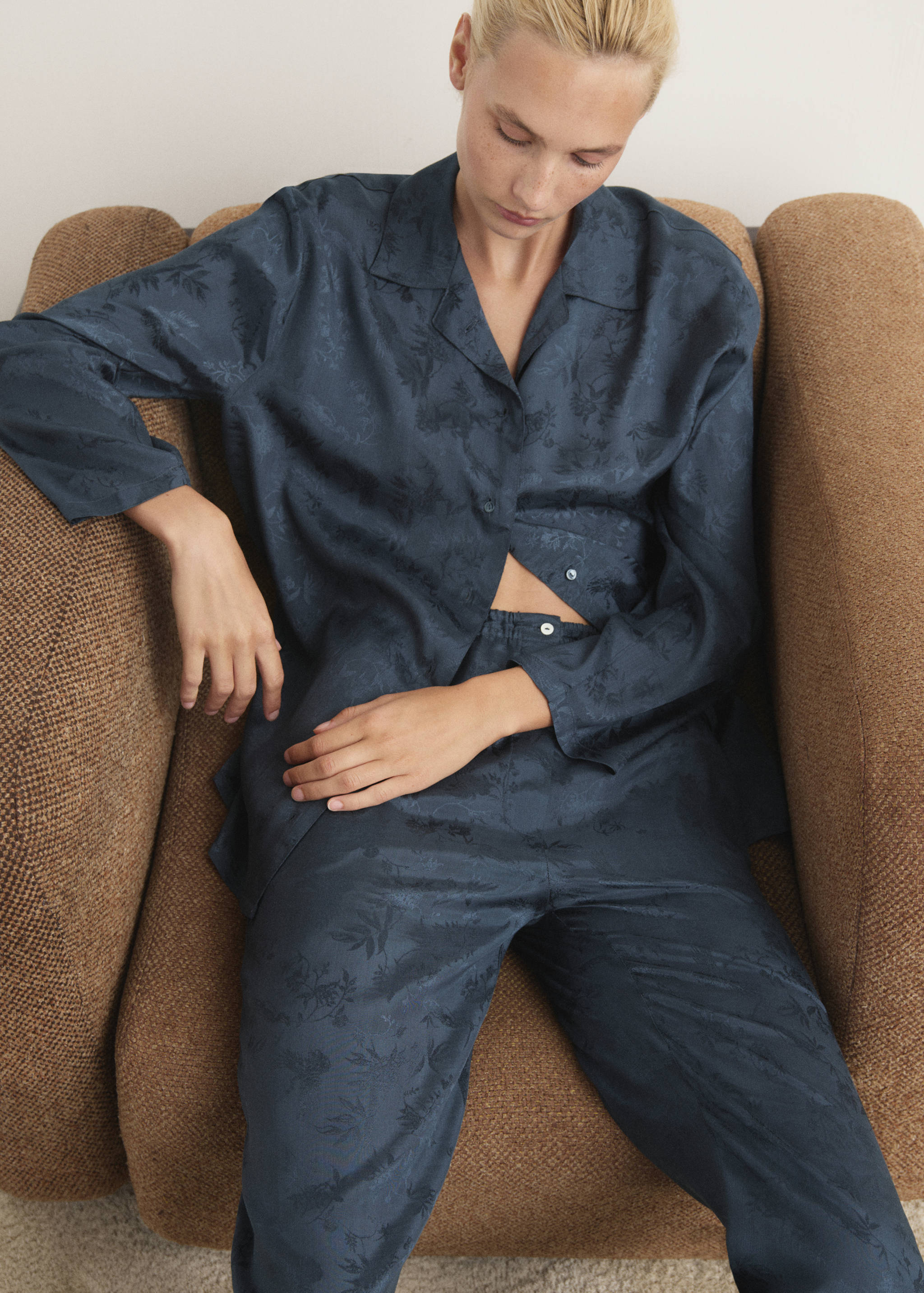 Jacquard satin pajama pants - Details of the article 2