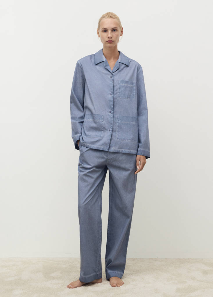 Garment-dyed cotton long trousers — Ink Blue