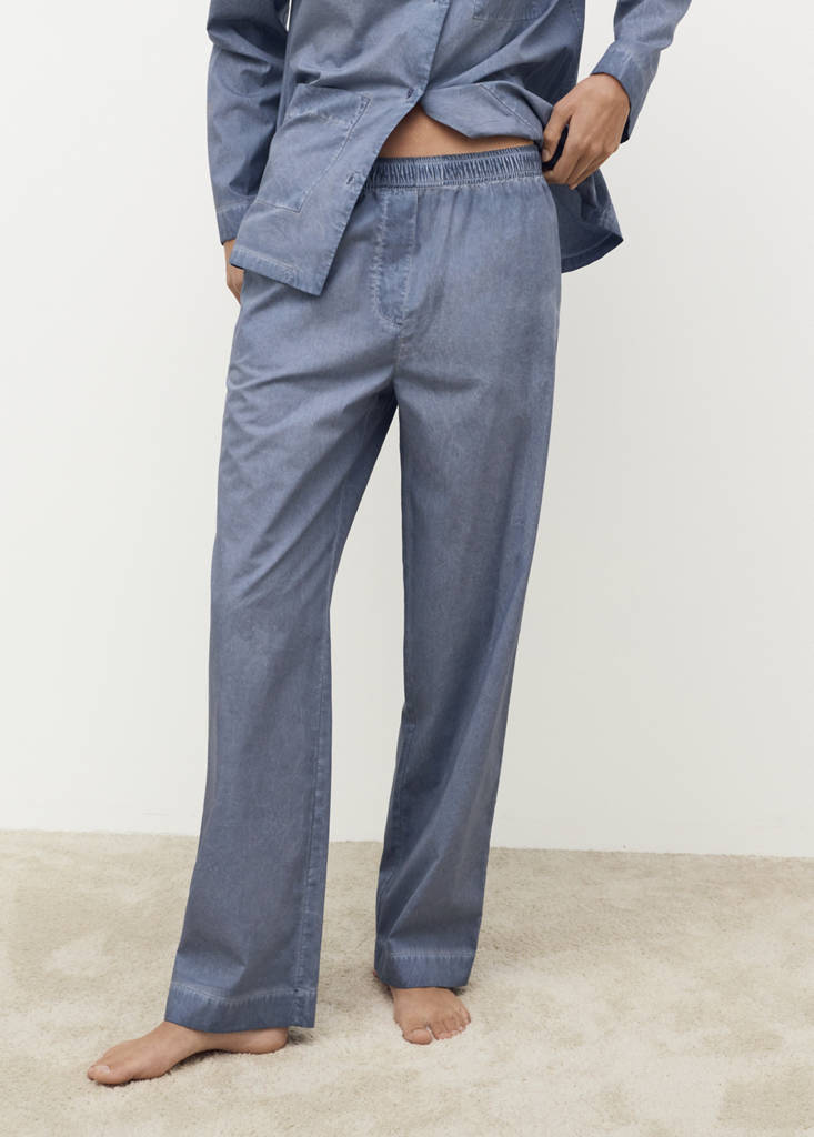 Garment-dyed cotton long trousers — Ink Blue