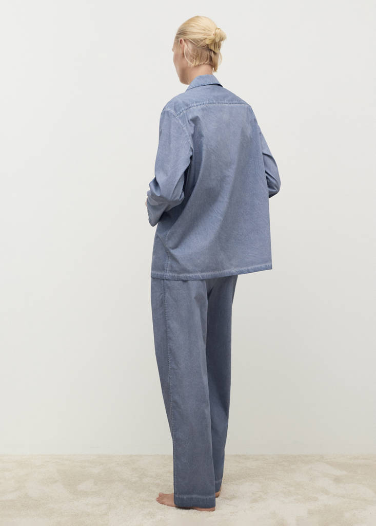 Garment-dyed cotton long trousers — Ink Blue