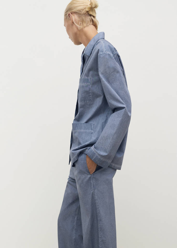 Garment-dyed cotton long trousers — Ink Blue