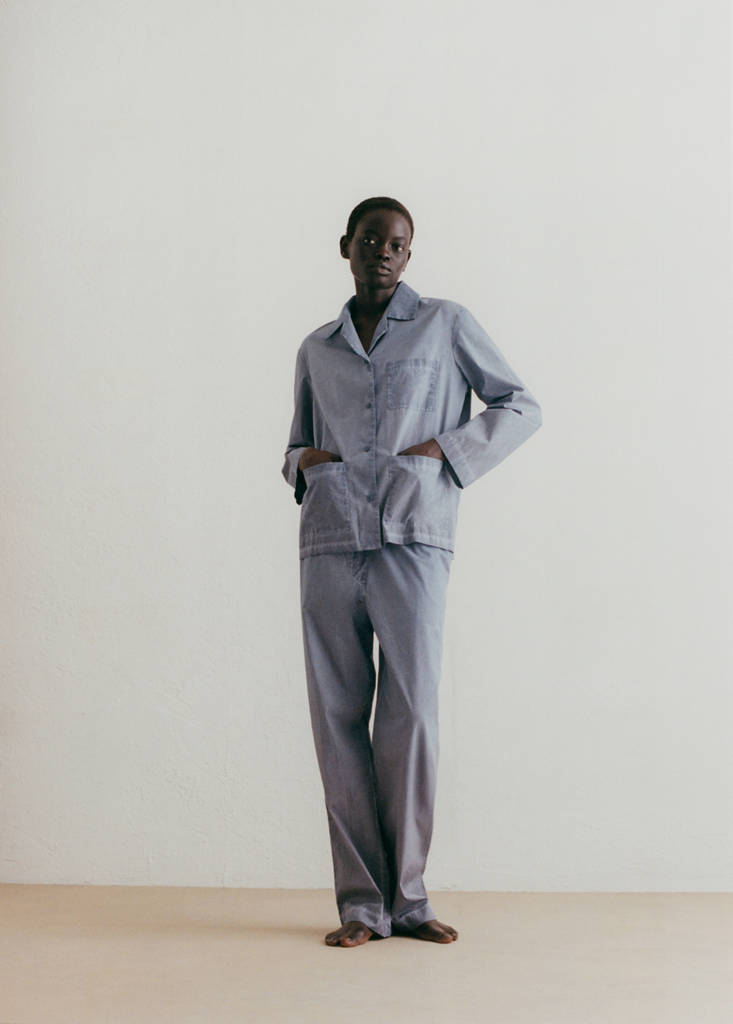 Garment-dyed cotton long trousers — Ink Blue