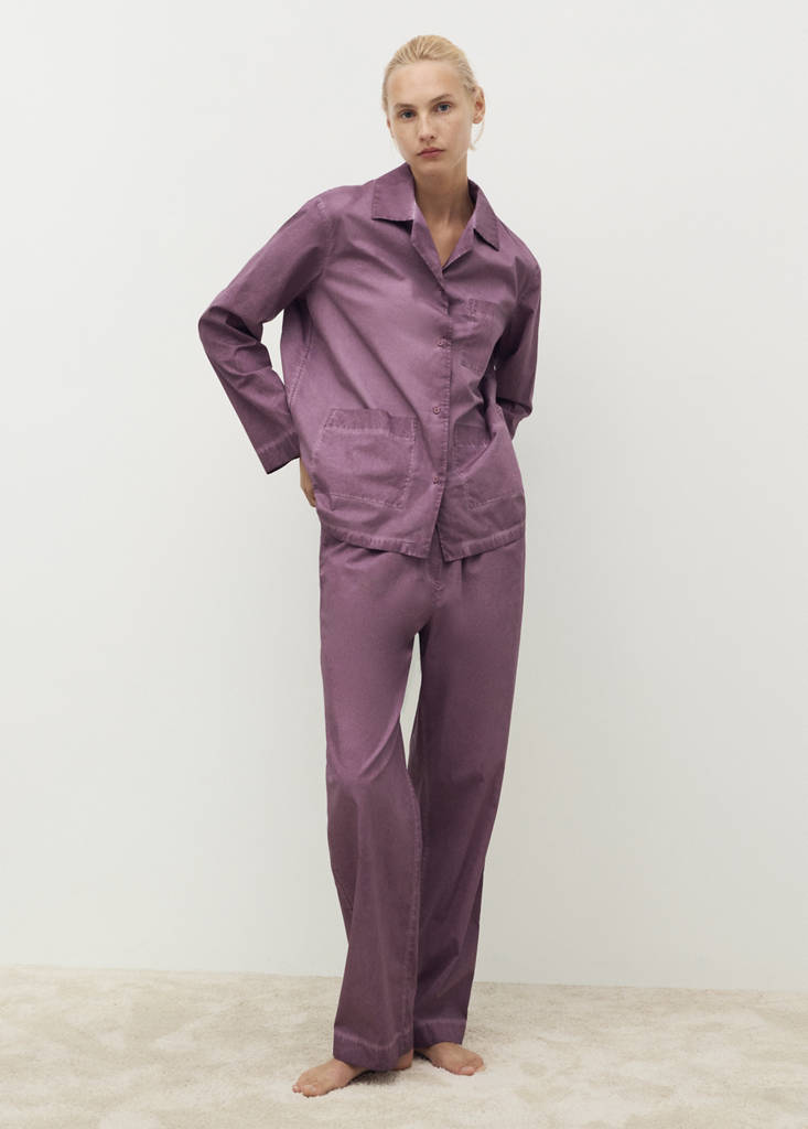Garment-dyed cotton long trousers — Plum