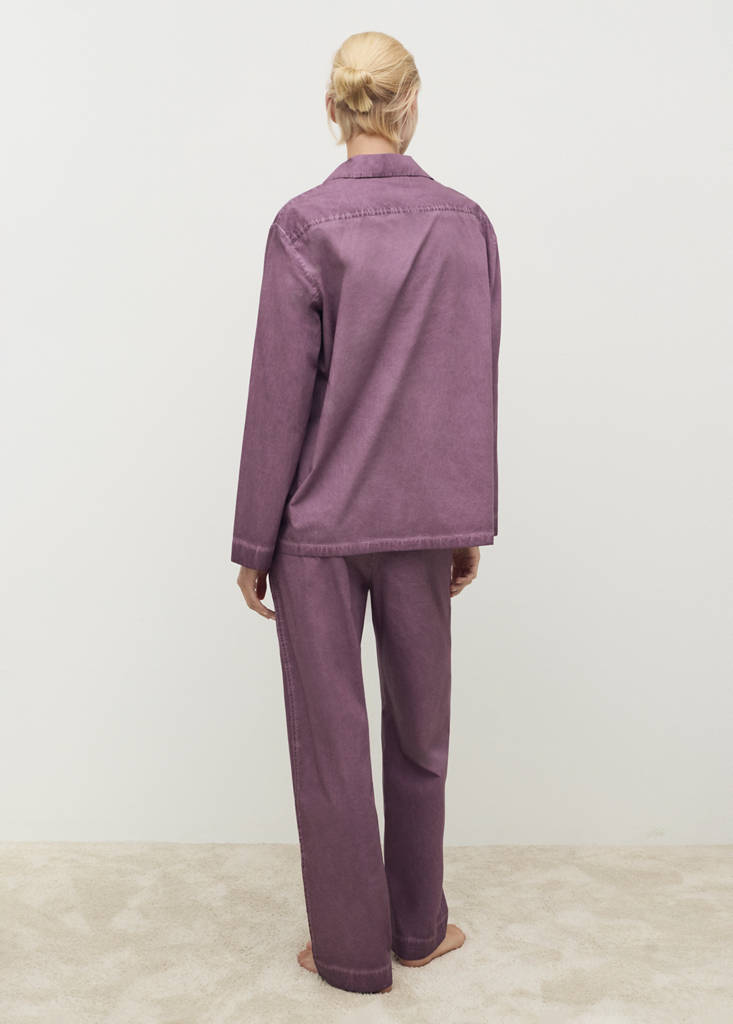 Garment-dyed cotton long trousers — Plum