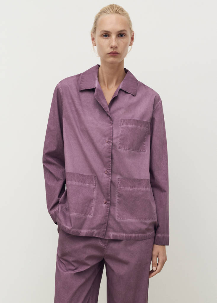 Garment-dyed cotton long trousers — Plum