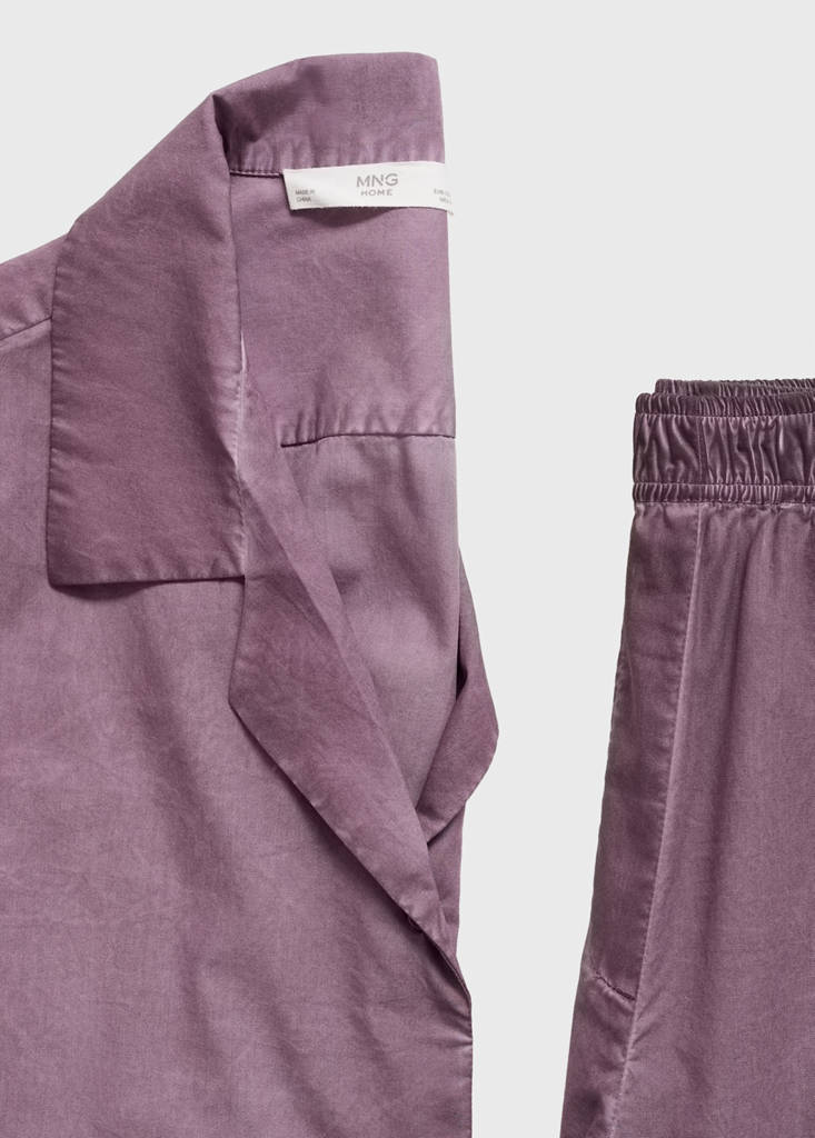 Garment-dyed cotton long trousers — Plum
