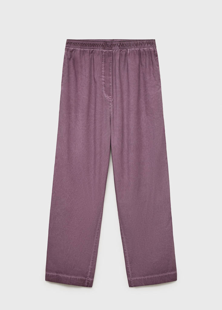 Garment-dyed cotton long trousers — Plum