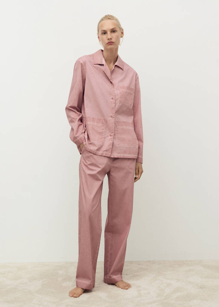 Garment-dyed cotton long trousers — Medium Pink