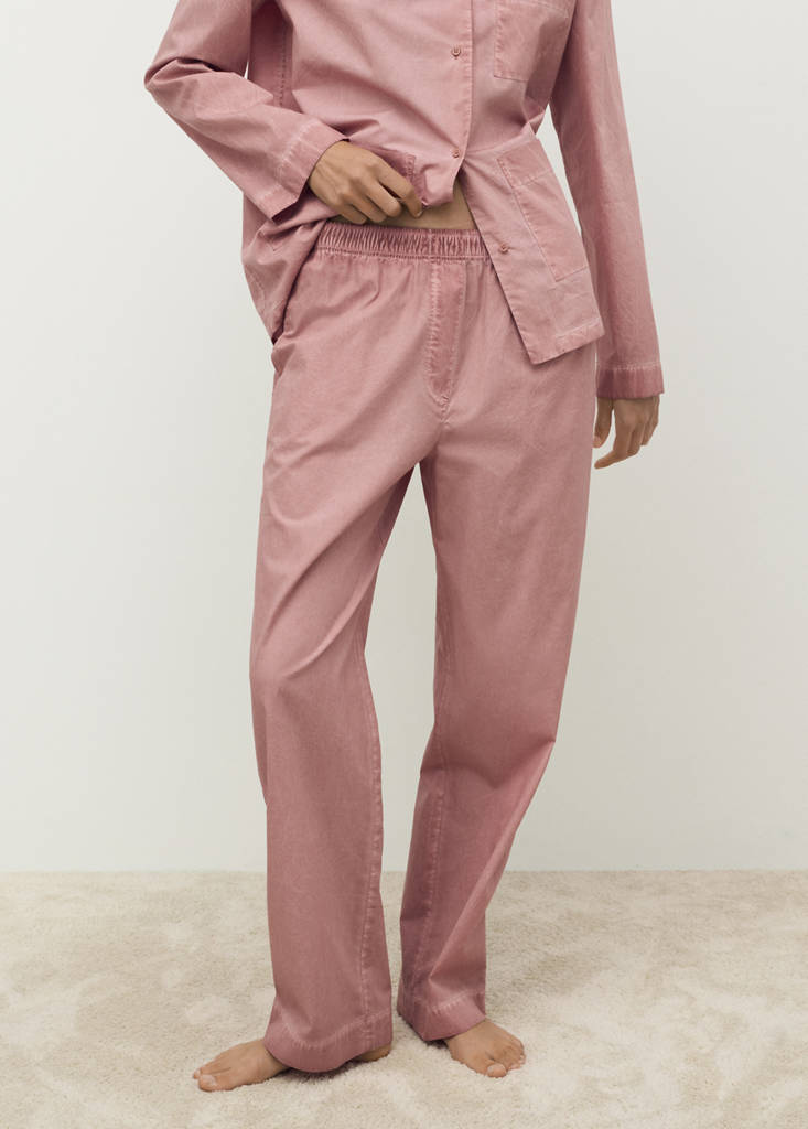 Garment-dyed cotton long trousers — Medium Pink