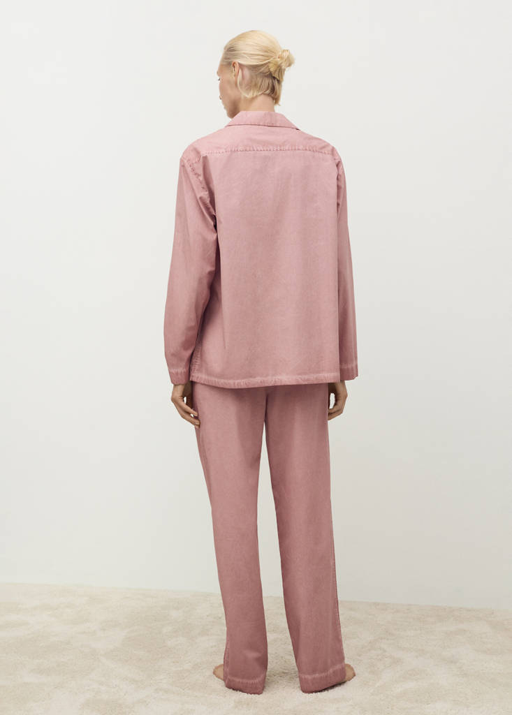 Garment-dyed cotton long trousers — Medium Pink