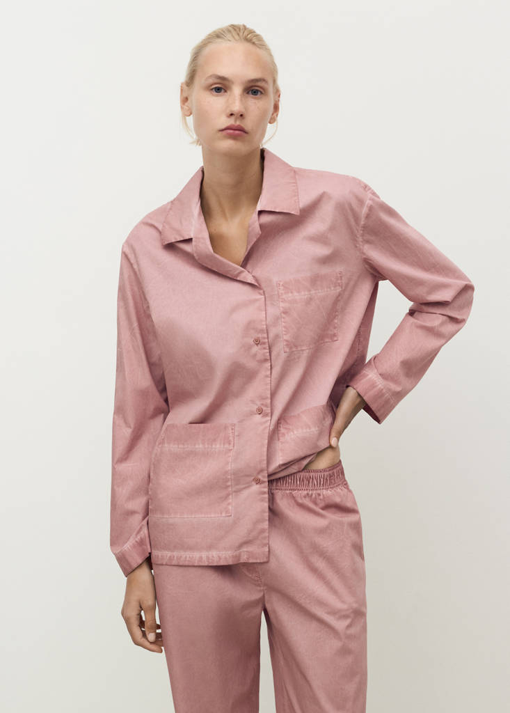 Garment-dyed cotton long trousers — Medium Pink