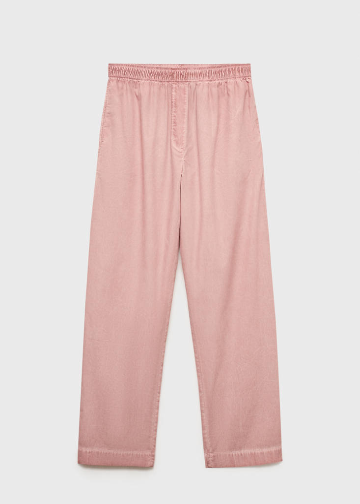 Garment-dyed cotton long trousers — Medium Pink