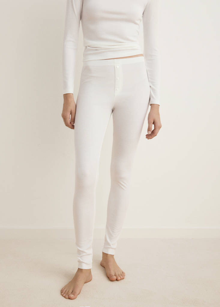 Long rib-knit trousers — Ivory White