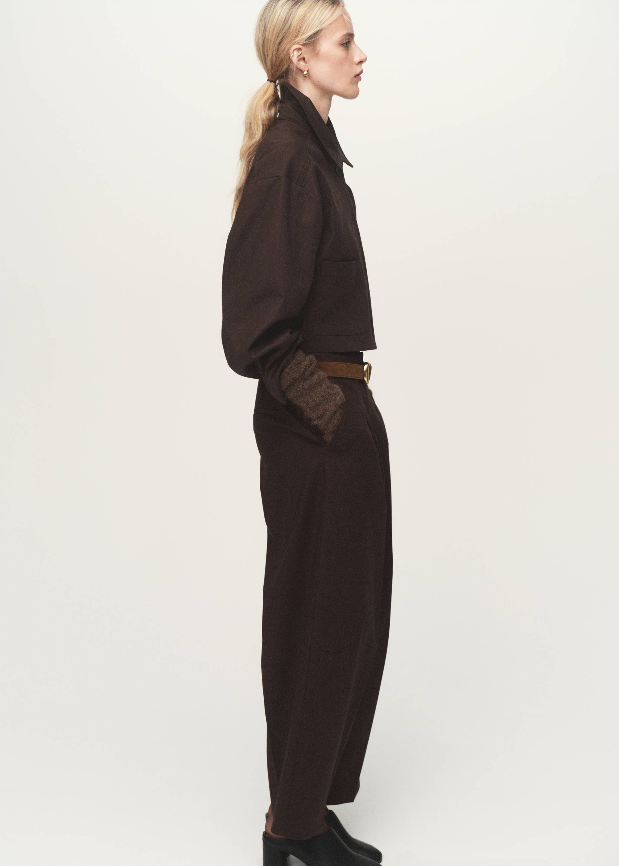 Pleated wide leg trousers - General plane, Chocolate. Ref: 17014122-00.