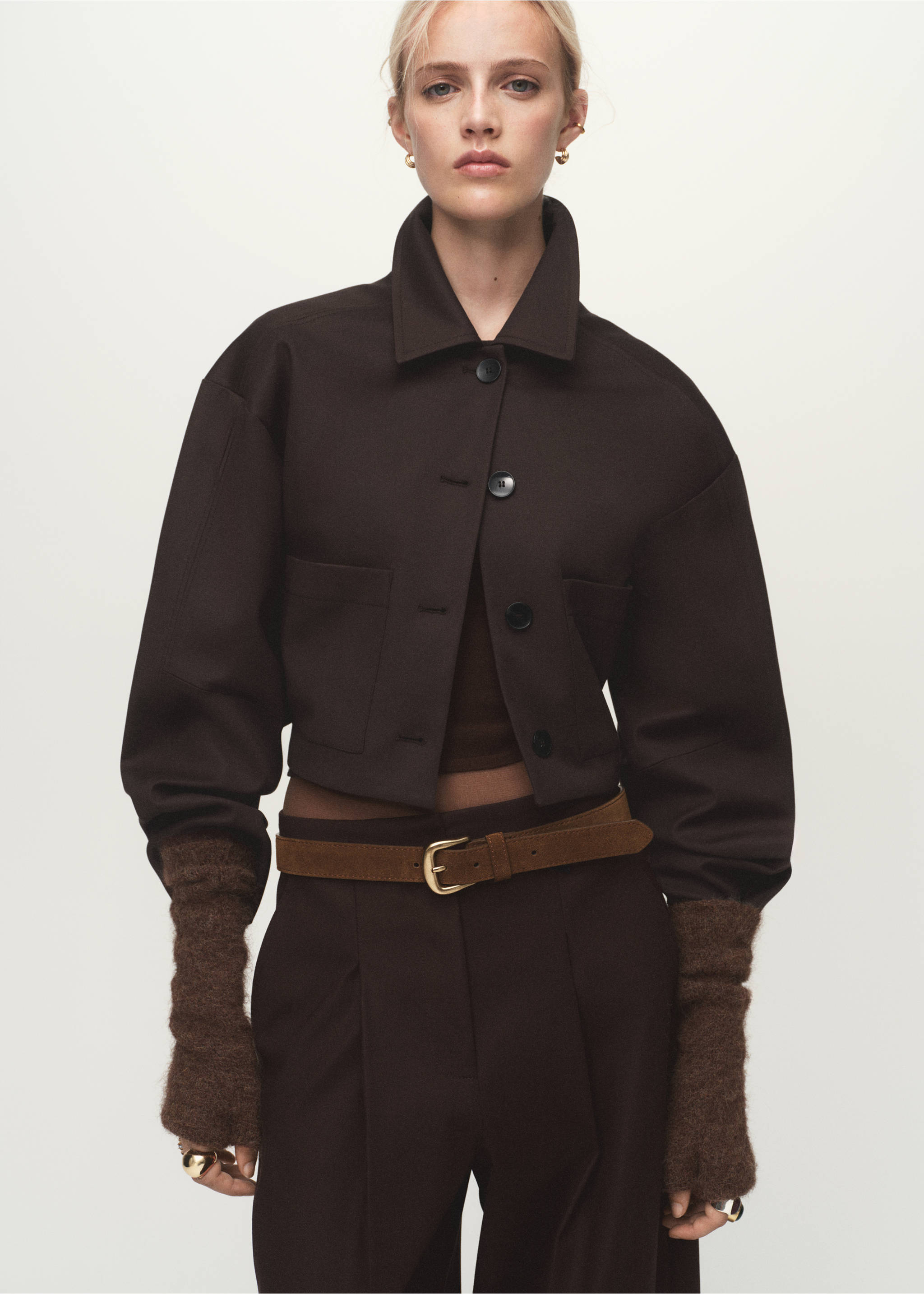 Pleated wide leg trousers - Details of the article 1, Chocolate. Ref: 17014122-00.
