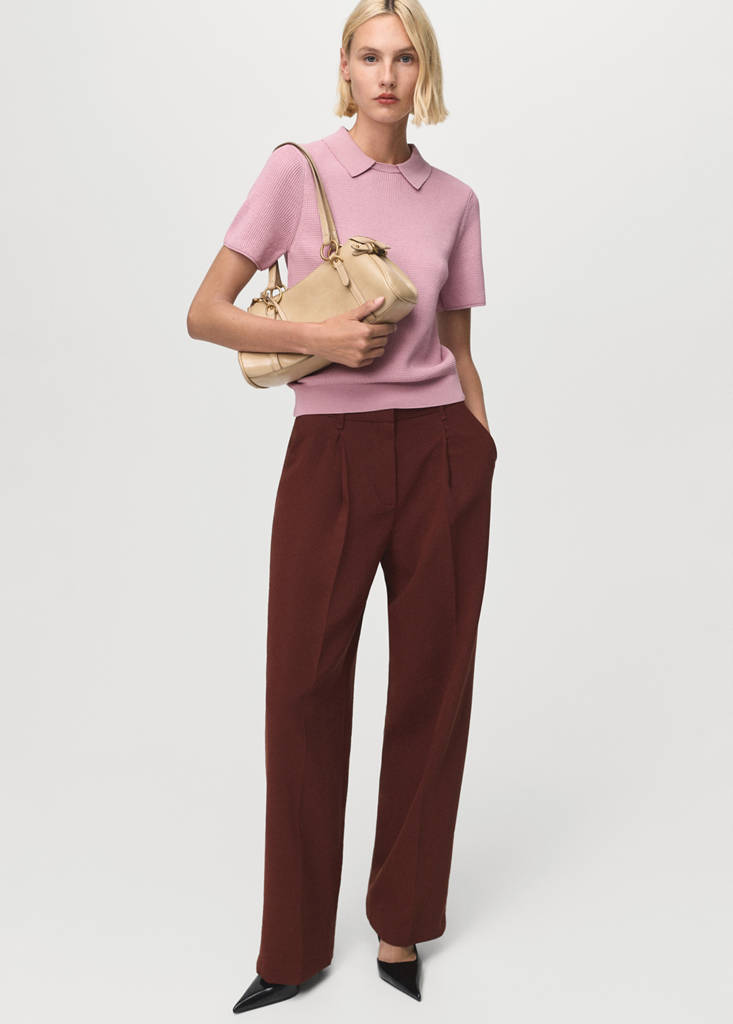 MANGO - Pull-over col chemise rose pastel - XS