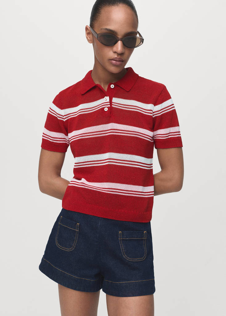 Striped polo-neck sweater — Red