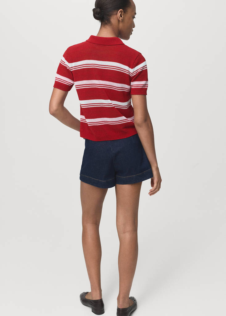 Striped polo-neck sweater — Red